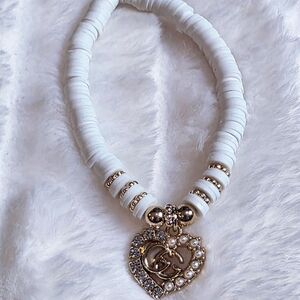 White and Gold Heart Charm Bracelet